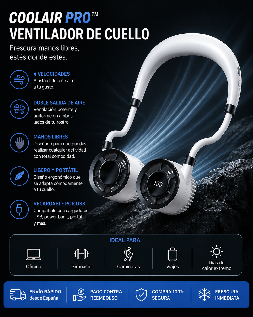 CoolAir™ | Ventilador de Cuello Recargable